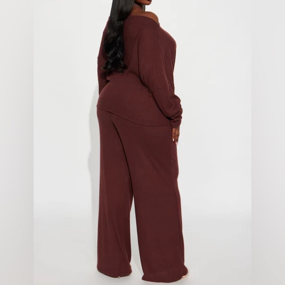 Plus Size Off-Shoulder Pants Set -Brown - Picture 4 of 6